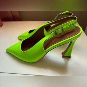 Othr Neon Green Slingback Pointed-Toe Pumps